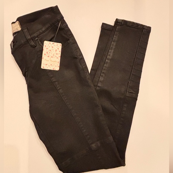 free people movement Denim - Free People NWT Black Coated Skinny Jeans Size 25 | Indie Sleaze Moto Style